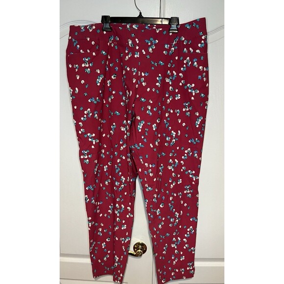 Kate & Mallory Pants - Kate & Mallory Pants Red Print Stretch Canvas Pull On Tapered Leg Plus 3X New